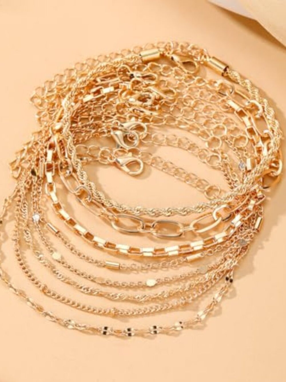 New - Gold Bracelets for Women, 14K Gold Plated Dainty Link‎ Chain Bracelet set